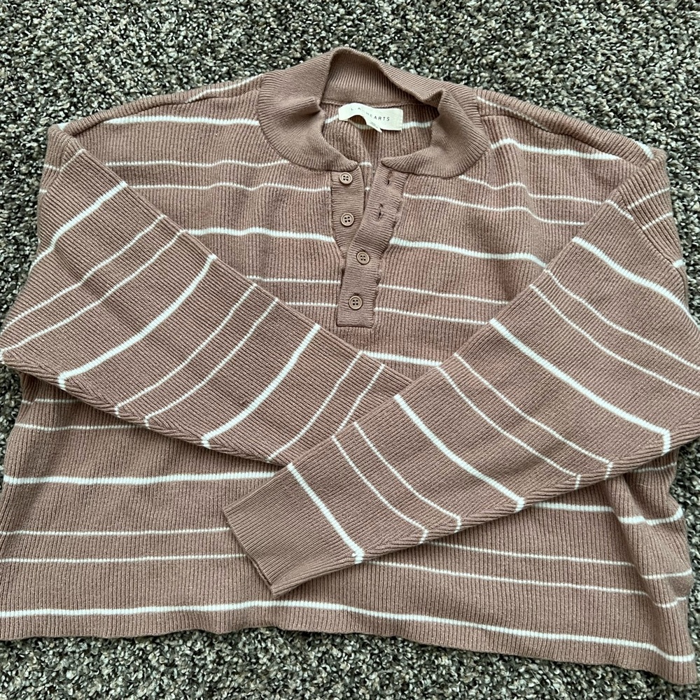 PacSun light brown/white stripped cropped sweater, size XS